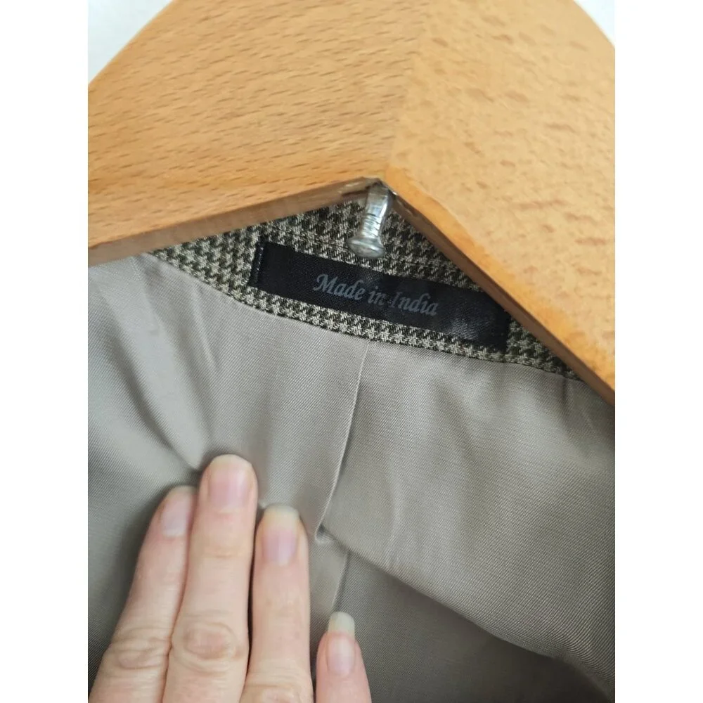 Lauren Ralph Lauren Silk Wool Houndstooth Blazer Sports Suit Jacket Coat 40 R
